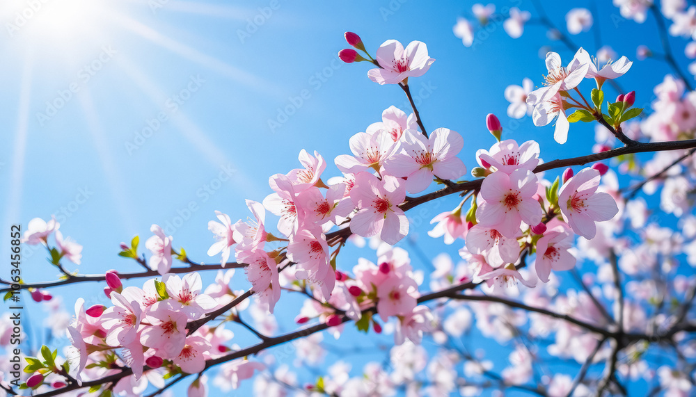 Sakura. Branches with pink flowers on a blue sky background for publications. Sakura. Branches with pink flowers on a blue sky background for publications.