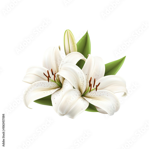 White Lilies Bouquet - Isolated on White Background