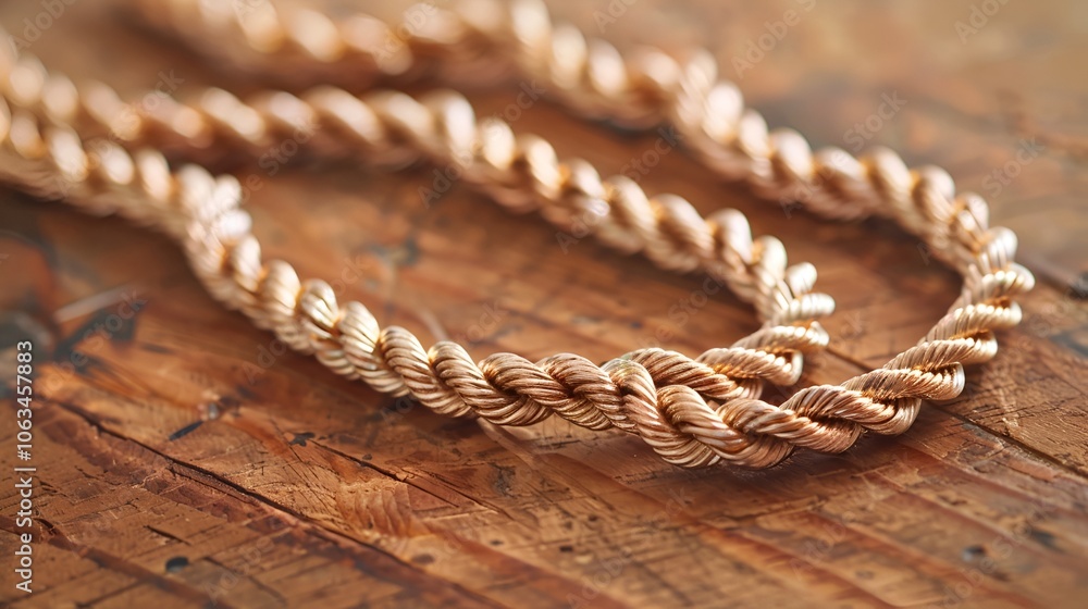 Gold Rope Chain on Wooden Background Gold Rope Chain on Wooden Background