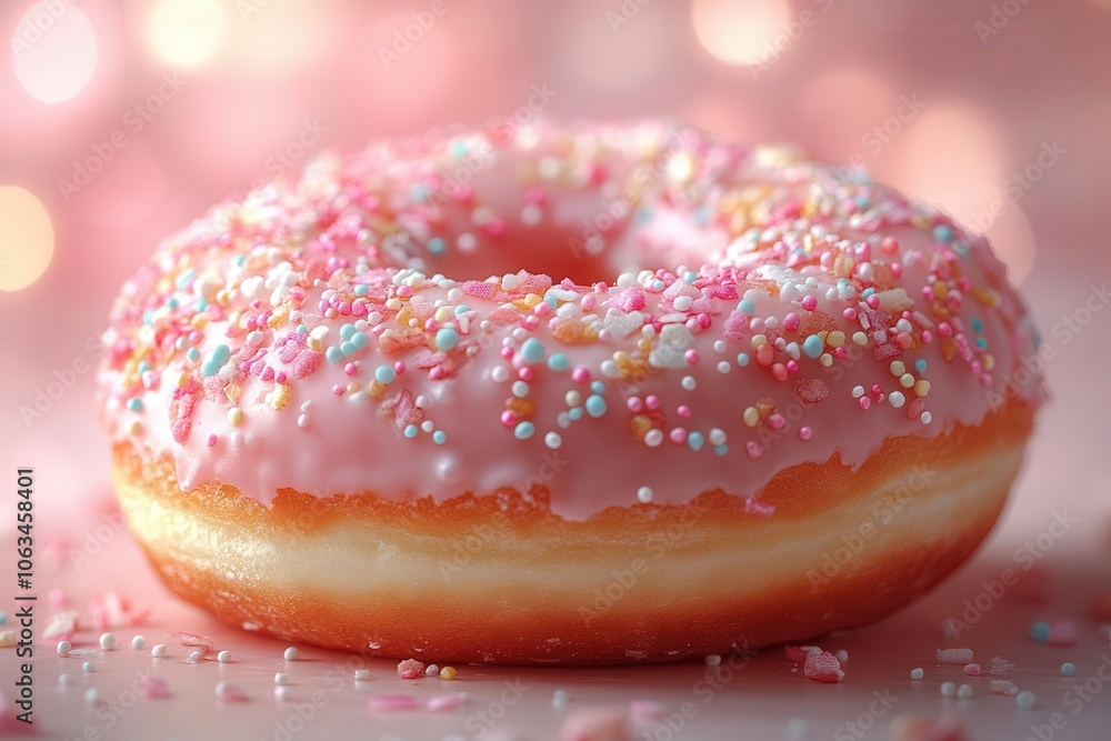 cinematic closeup of a glossy glazed doughnut adorned with colorful toppings studio lighting creating an inviting sheen and soft shadows vibrant and mouthwatering appeal cinematic closeup of a glossy glazed doughnut adorned with colorful toppings studio lighting creating an inviting sheen and soft shadows vibrant and mouthwatering appeal