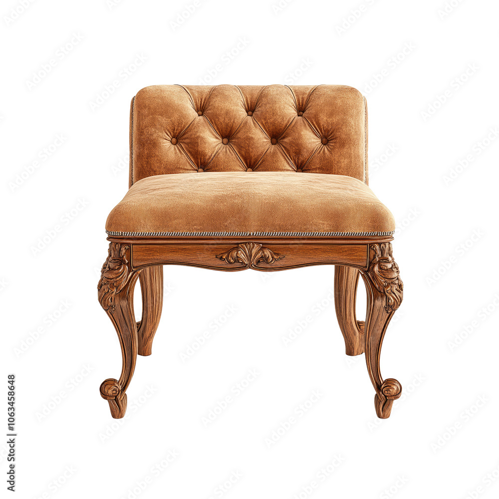 Fototapeta premium Elegant Upholstered Stool with Carved Wooden Legs