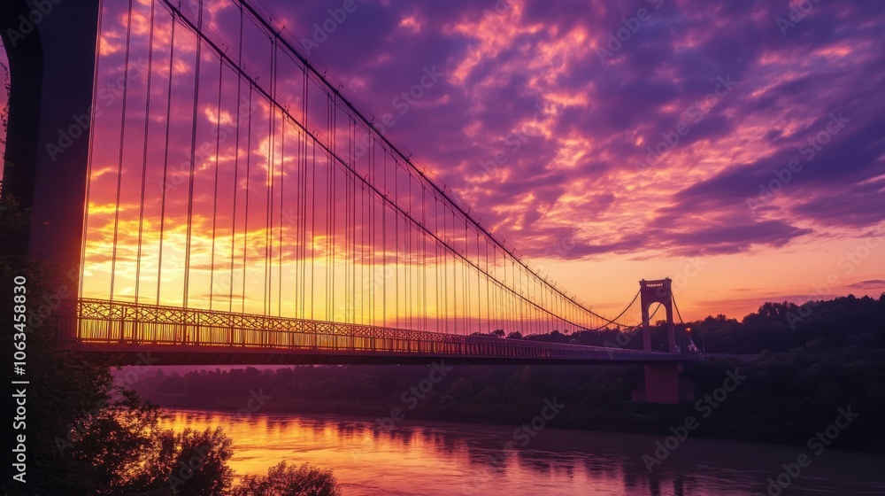 Fototapeta premium A breathtaking view of a stunning suspension bridge at sunset,