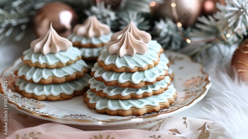 Festive holiday cookies adorned with colorful icing and decorative toppings for christmas cheer photo