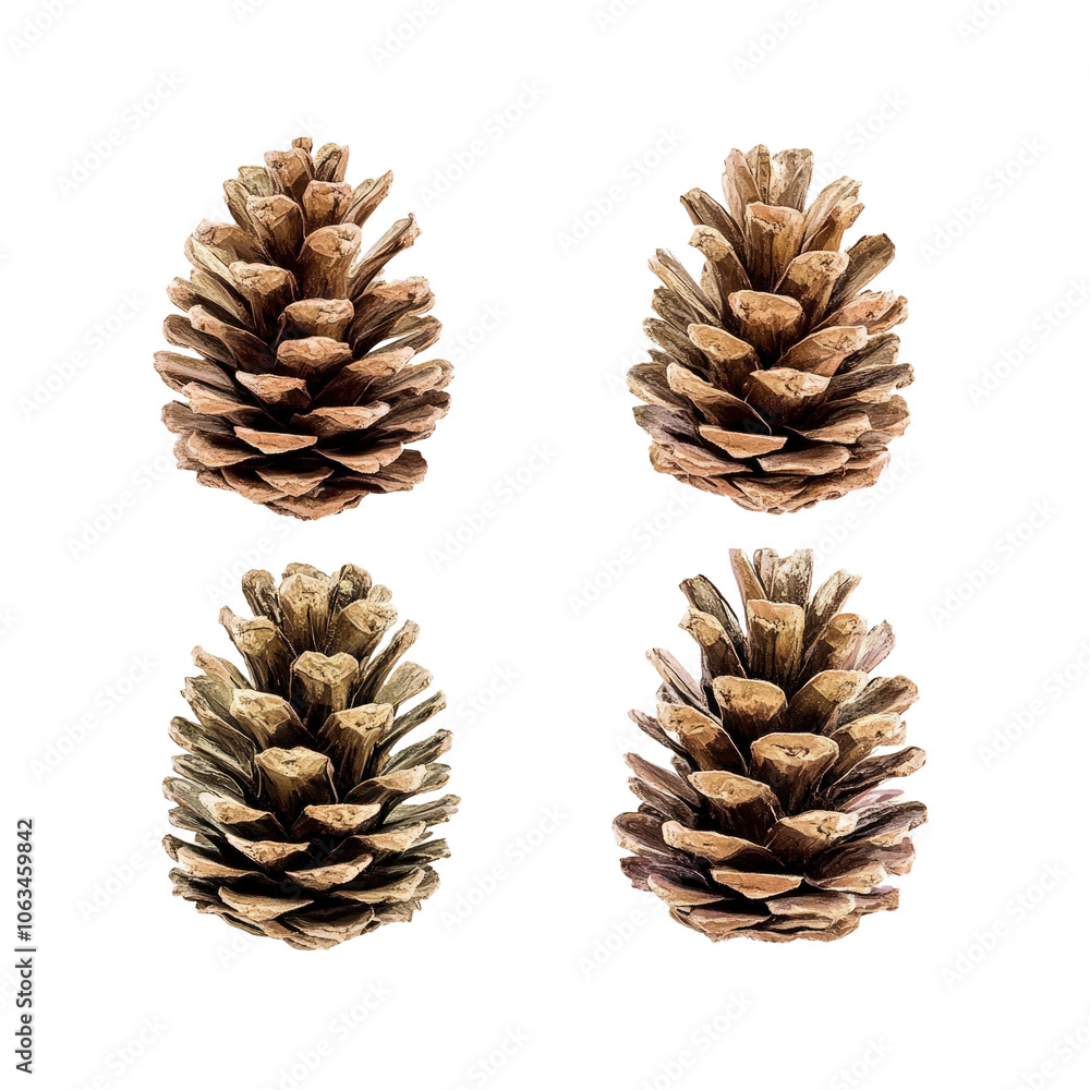 Four Pine Cones Isolated on White Background Four Pine Cones Isolated on White Background
