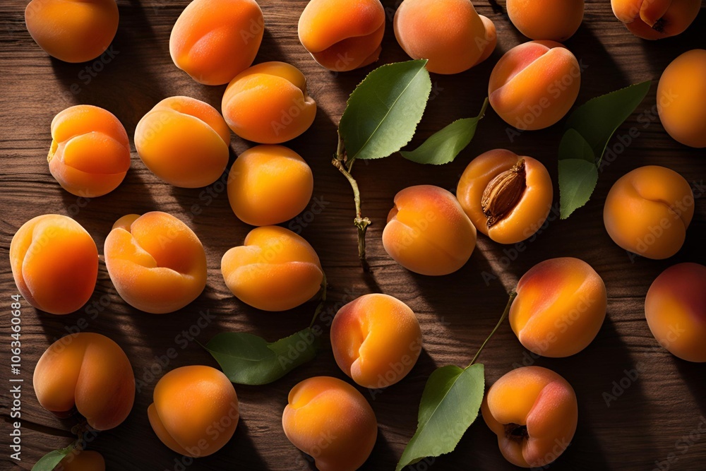 Bunch of Apricots on a Wooden Table Bunch of Apricots on a Wooden Table