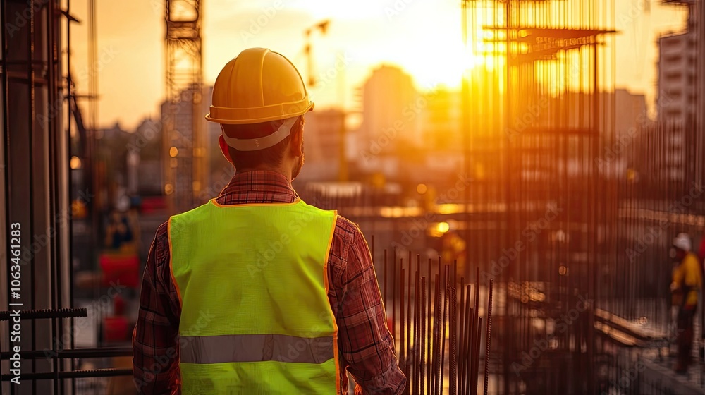 Construction Worker at Sunset on Job Site Construction Worker at Sunset on Job Site