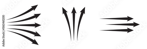 Air flow. Black arrows showing direction of air movement. Wind direction arrows. Black cold fresh stream from the conditioner. isolated on white background. Vector illustration . EPS 10