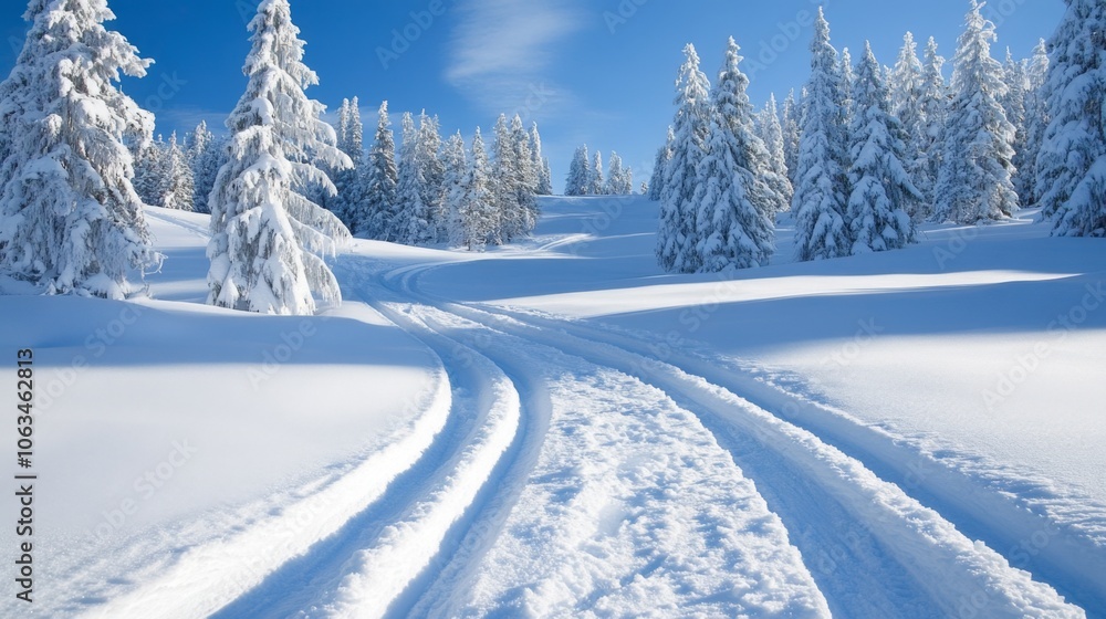Snowmobiling Adventure Through Snowy Wilderness with Tracks Snowmobiling Adventure Through Snowy Wilderness with Tracks