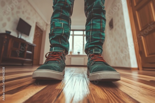 Stylish Feet in Trendy Green Checkered Pants photo