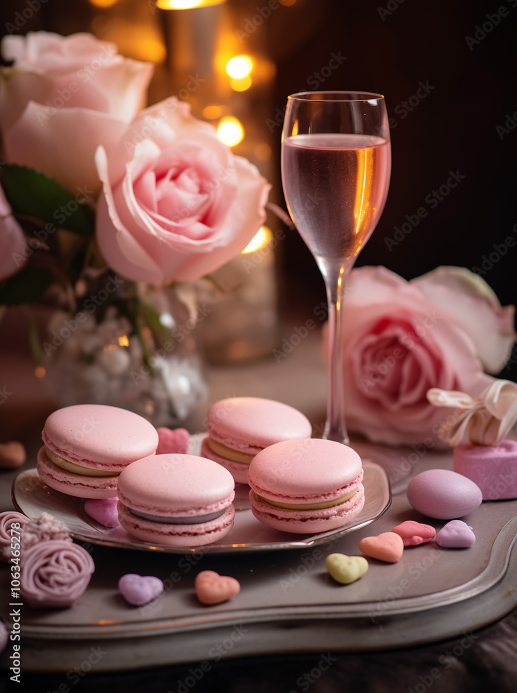 Wedding table setting with roses and glasses of champagne Wedding table setting with roses and glasses of champagne