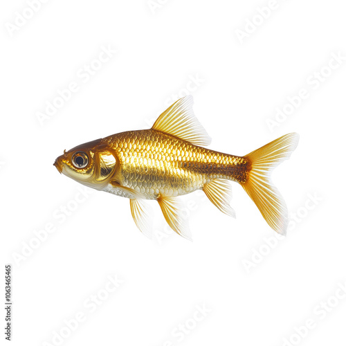 Golden Fish Swimming in White Background