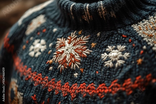 retro holiday fashion, close-up shot of an unattractive Christmas jumper photo