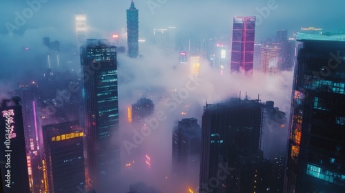 A cinematic still from a film showing Taipei s skyline,