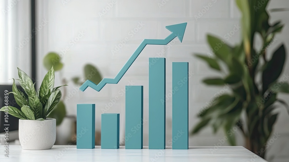 Growth Chart with Plant in Modern Office Setting Growth Chart with Plant in Modern Office Setting