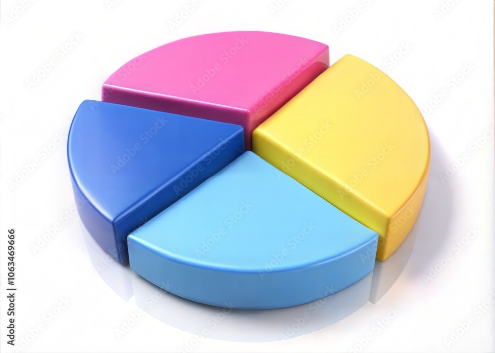 Obraz premium pink blue yellow pie chart 3d render icon isolated on white background cutout