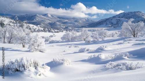 Snow-Covered Meadow with Gentle Undulations Creating a Soft and Serene Appearance