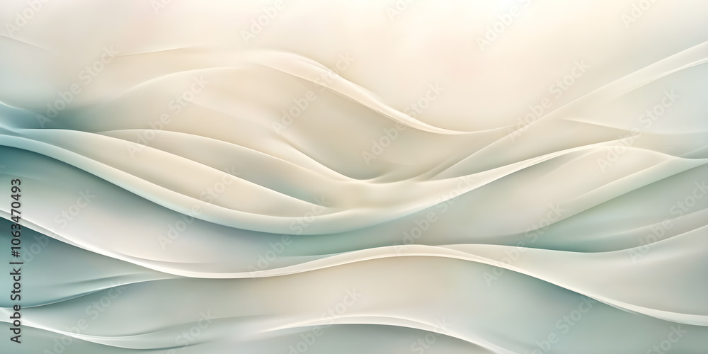 Obraz premium Abstract background features smooth, flowing waves in soft hues of white and light blue, creating a serene and calming visual effect