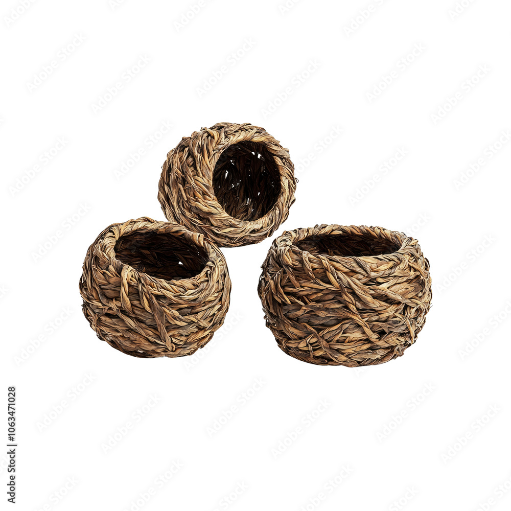 Three Woven Baskets Isolated on White Background Three Woven Baskets Isolated on White Background