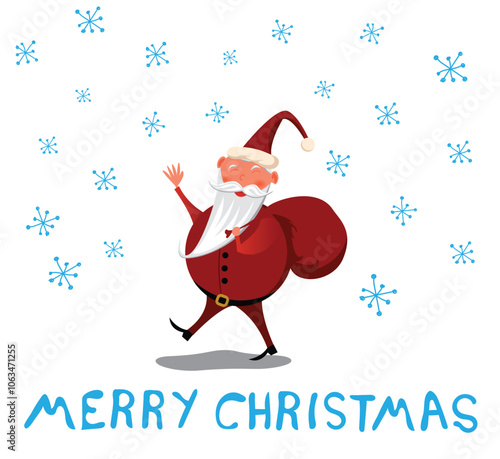 Santa on White Waving Wishing Merry Christmas. International winter holiday celebration vector