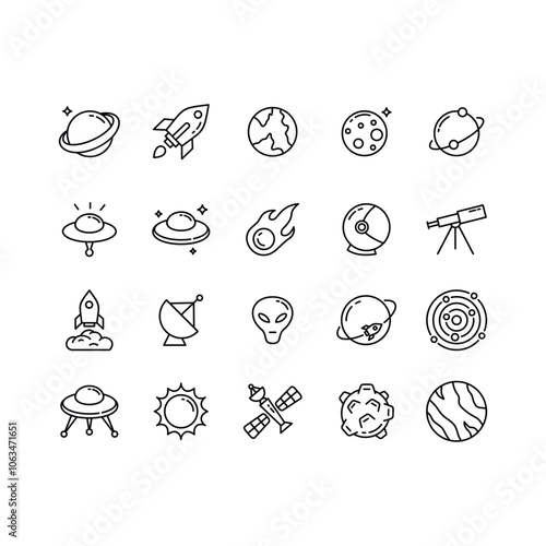 Outline Planet Icon Set Design