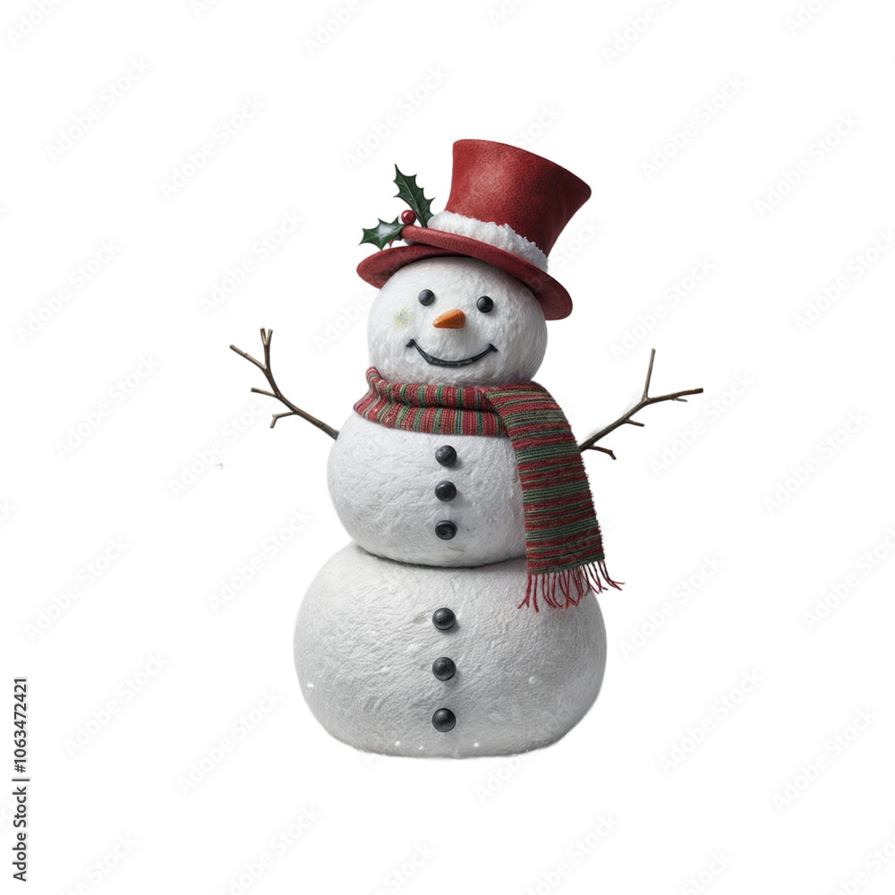 Cheerful snowman wearing colorful hat and scarf Cheerful snowman wearing colorful hat and scarf