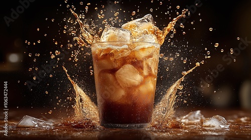 Refreshing Iced Beverage Splash in Glass