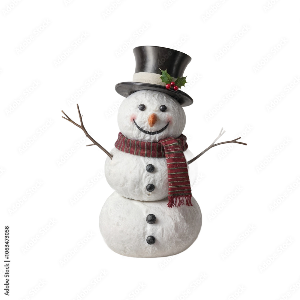 Cheerful snowman wearing colorful hat and scarf Cheerful snowman wearing colorful hat and scarf