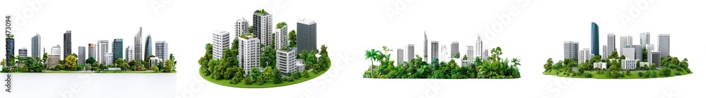 On a transparent background, a city neighbourhood is being built On a transparent background, a city neighbourhood is being built