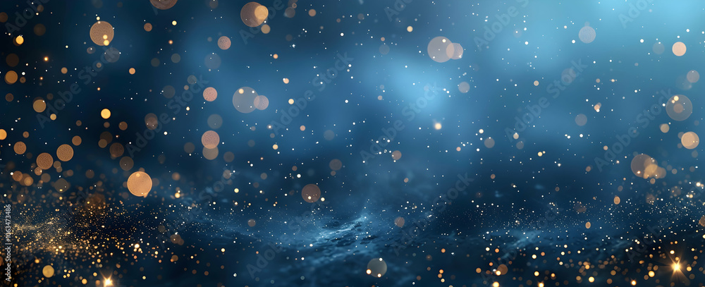 Abstract dark blue background with golden bokeh lights and stars Abstract dark blue background with golden bokeh lights and stars