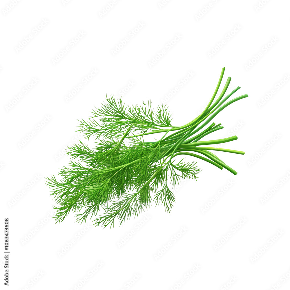 Fototapeta premium Fresh Green Dill Sprigs Isolated on White Background