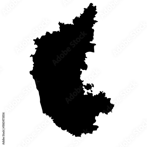 Hand drawn black map of Karnataka, Indian state. Silhouette, geography. Vector isolated on white background	