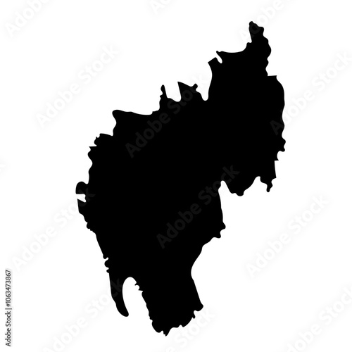 Hand drawn black map of Tripura, Indian state. Silhouette, geography. Vector isolated on white background	