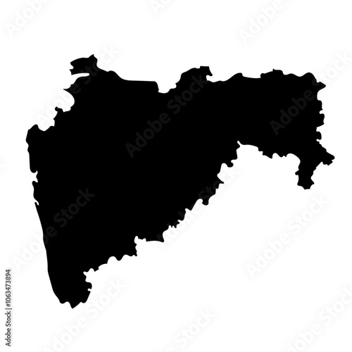 Hand drawn black map of Maharashtra, Indian state. Silhouette, geography. Vector isolated on white background	