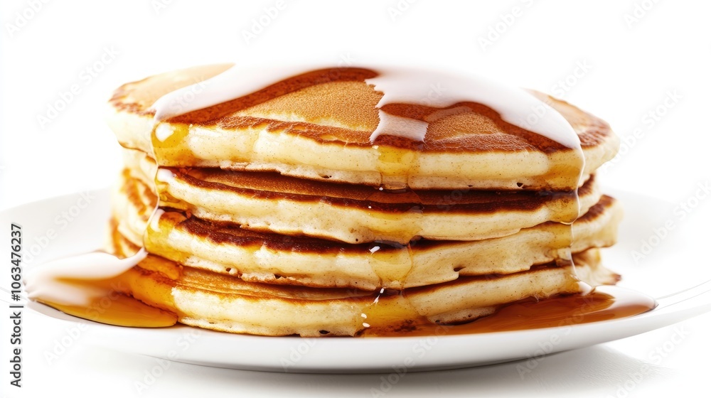 Delicious freshly baked pancakes, isolated and captured in a close-up. The studio photography on a white background allows ample copy space for text about these pancakes. Delicious freshly baked pancakes, isolated and captured in a close-up. The studio photography on a white background allows ample copy space for text about these pancakes.