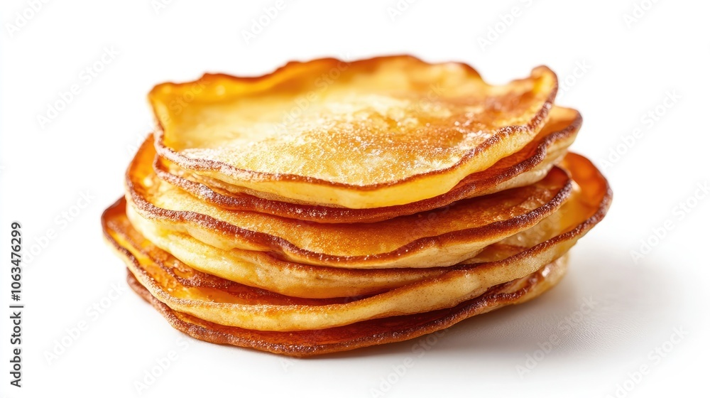 Delicious freshly baked pancakes, isolated and captured in a close-up. The studio photography on a white background allows ample copy space for text about these pancakes. Delicious freshly baked pancakes, isolated and captured in a close-up. The studio photography on a white background allows ample copy space for text about these pancakes.