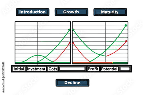 Create a visually engaging infographic showcasing the stages of the product life cycle.  Include icons and visuals to represent each stage and provide a clear and concise description of each stage.