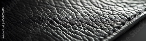 Close-up Texture of Black Leather with a Wrinkled Surface