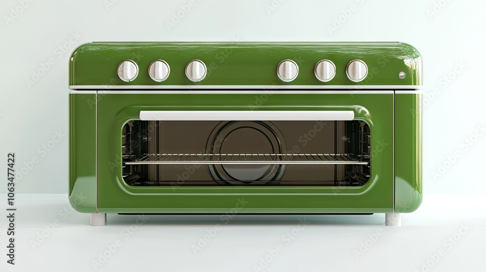 Obraz premium Green kitchen oven top with a white background, presenting a fresh and modern appearance. The green kitchen oven top adds a vibrant touch to any culinary space, blending functionality with style.