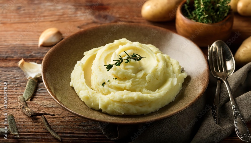 Mashed potatoes on a wooden table Mashed potatoes on a wooden table