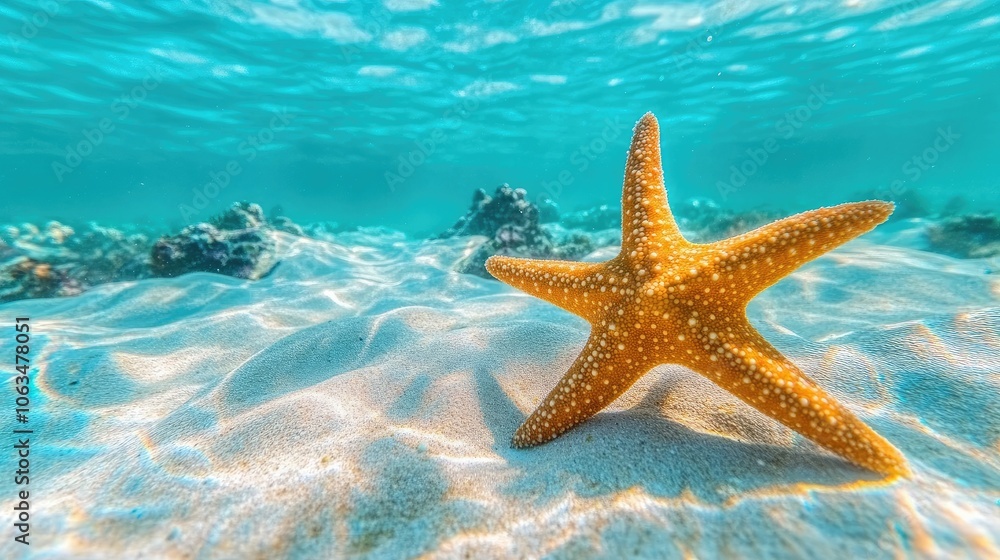 Vibrant Starfish on Sandy Ocean Floor Vibrant Starfish on Sandy Ocean Floor