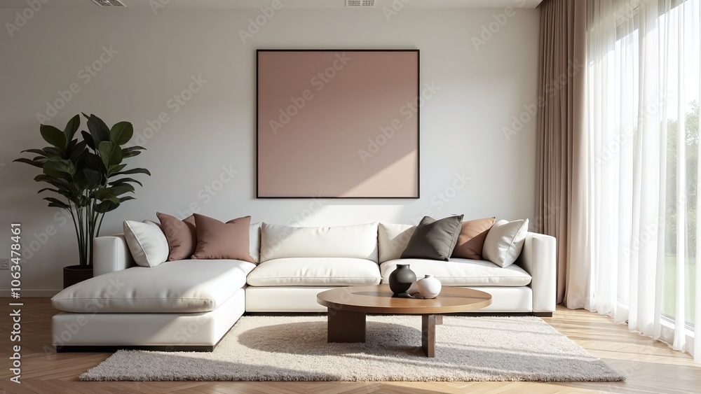 minimalist living room with art, serene and modern minimalist living room with art, serene and modern