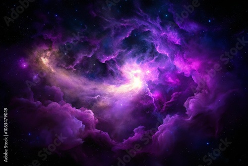 Purple gas nebulae in space and sparkling stars photo