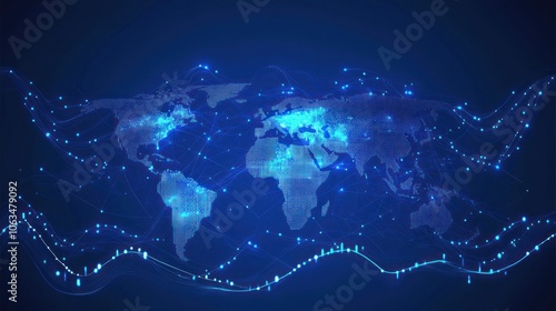 Futuristic glowing blue map world internet energy network digital connection data background wallpaper AI generated image