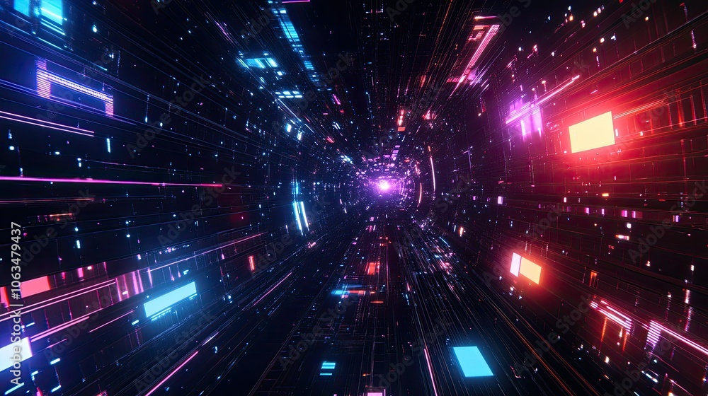 Naklejka premium Vibrant Tunnel of Light in Digital Space