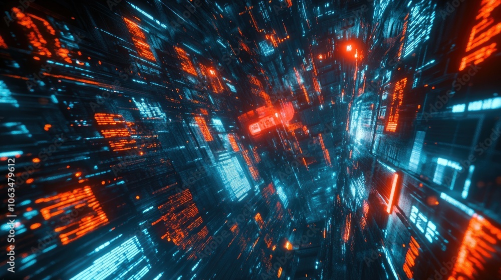Obraz premium Abstract Digital Data Flow with Neon Lights