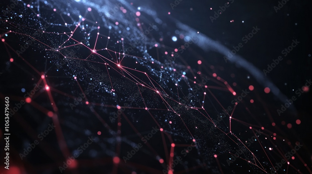 Obraz premium Digital world map with particles connected global geometric network new technology background wallpaper AI generated image
