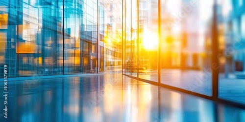 Wallpaper Mural The image features indistinct office buildings brightly lit by sunlight. This blurred effect serves as a backdrop for a business setting, enhancing the professional atmosphere. Torontodigital.ca