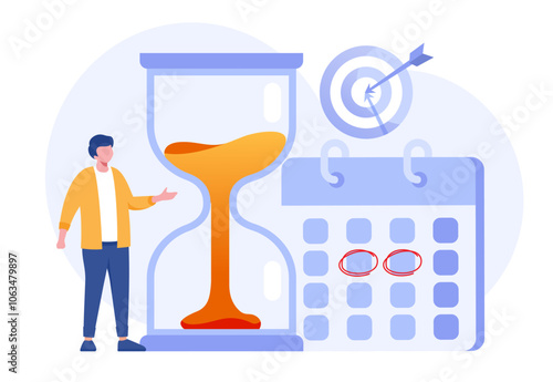 Schedule time management, target, deadline concept, planner, planning and organization, flat vector illustration banner for website