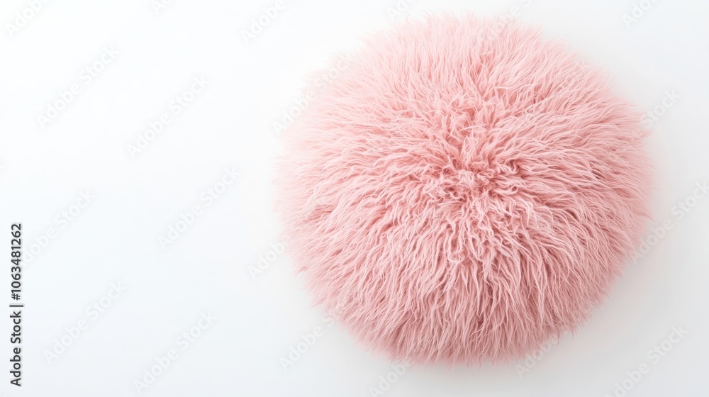 Pink pastel fluffy round plush pillow arranged on a clean white background, creating a soft and inviting ambiance with room for text and design elements. Pink pastel fluffy round plush pillow arranged on a clean white background, creating a soft and inviting ambiance with room for text and design elements.