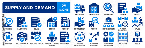 Supply and Demand icon collection set.Containing supply,demand,distribution,stock,delivery icon.Simple flat vector illustration.